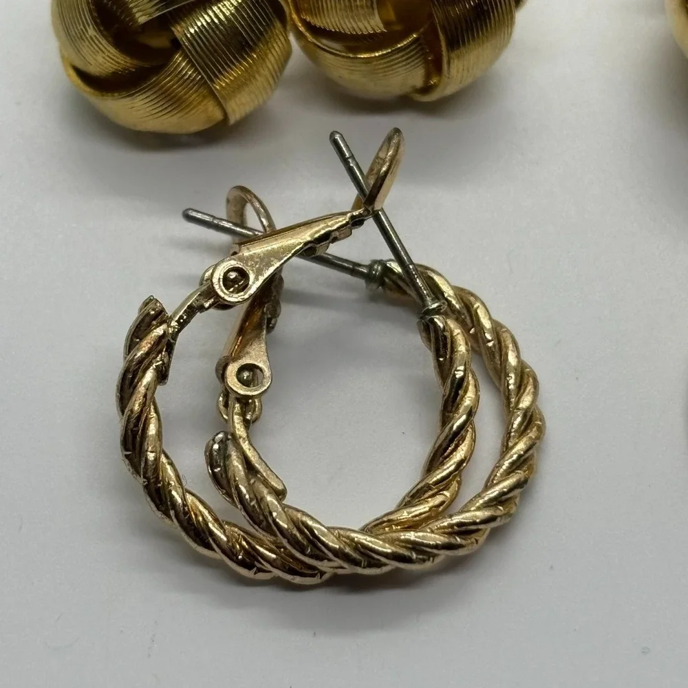 Earring Lot Gold Tone Pierced Baubles‎ and Hoops Some Vintage